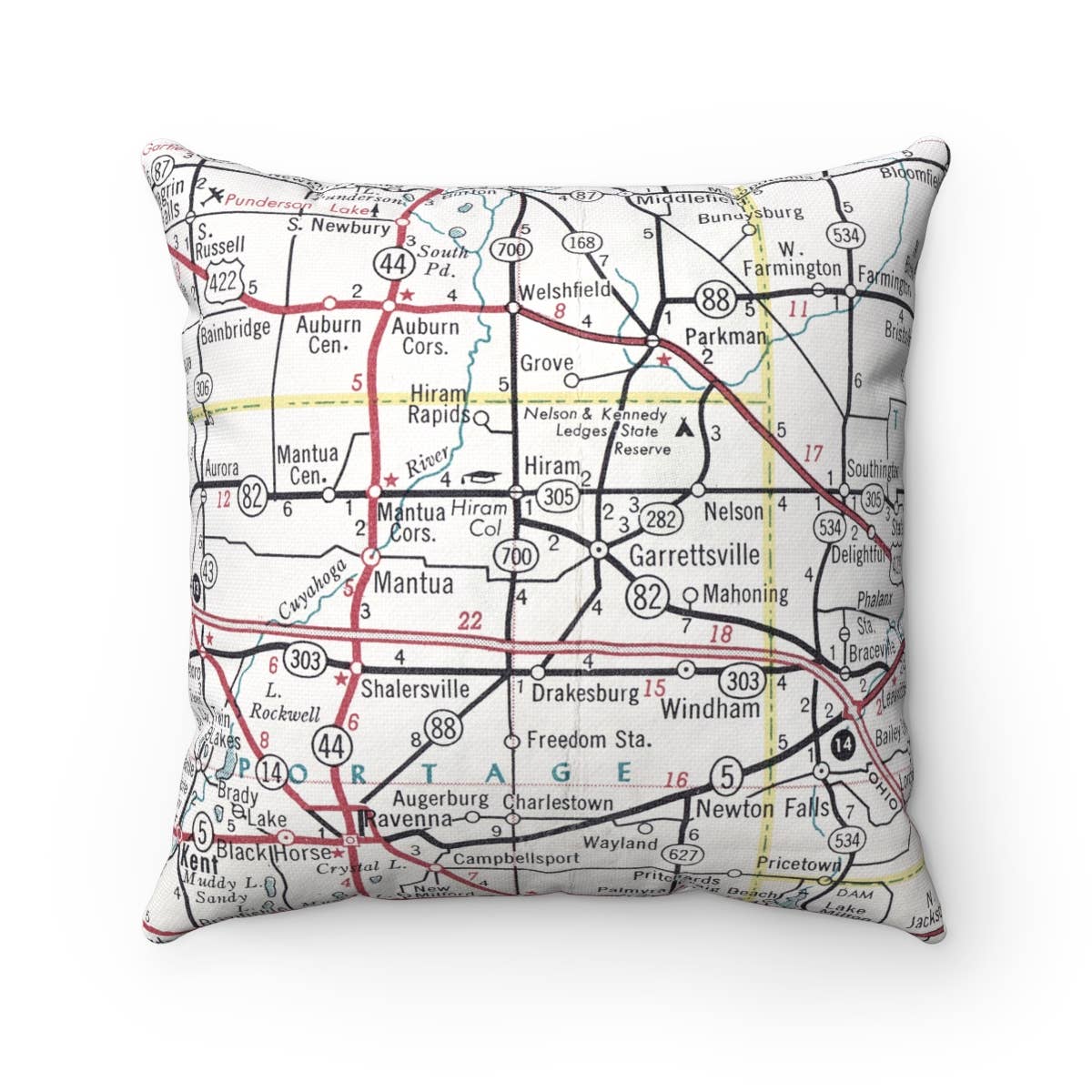 Hiram Ohio vintage map throw pillow
