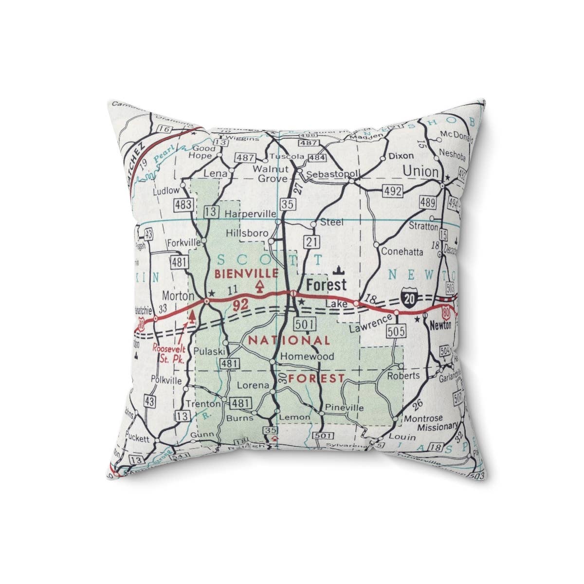 Forest Mississippi vintage map throw pillow