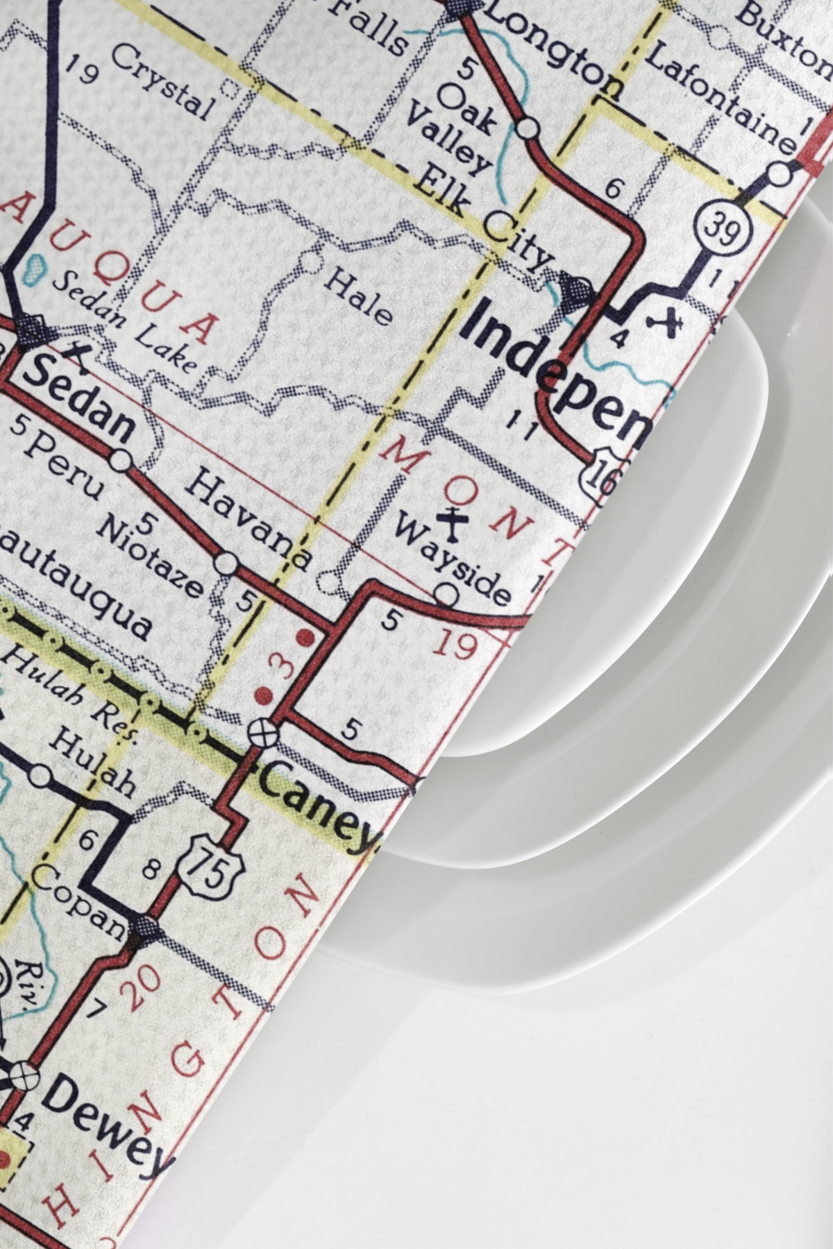 Sedan Kansas map tea towel