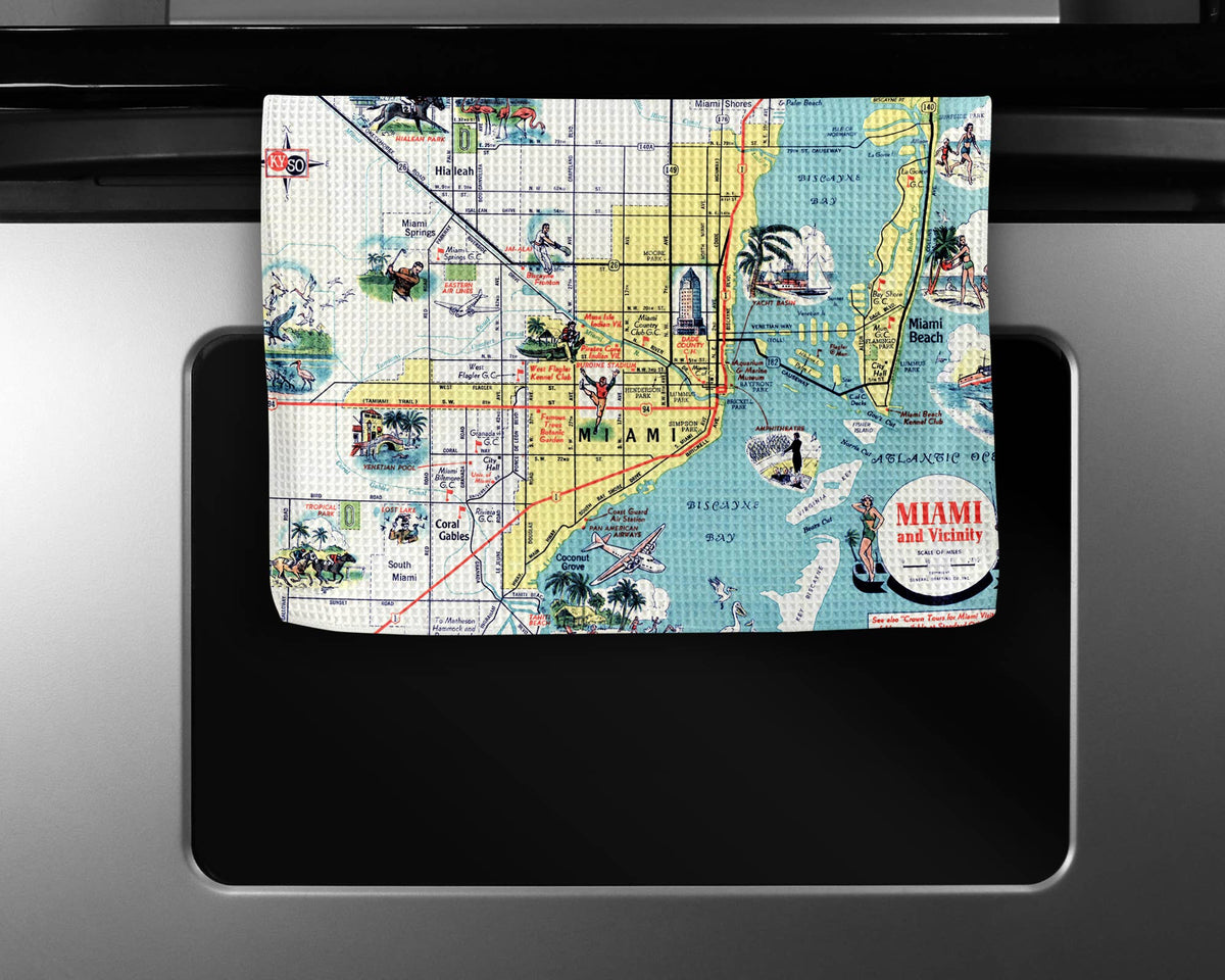 Miami Florida map tea towel