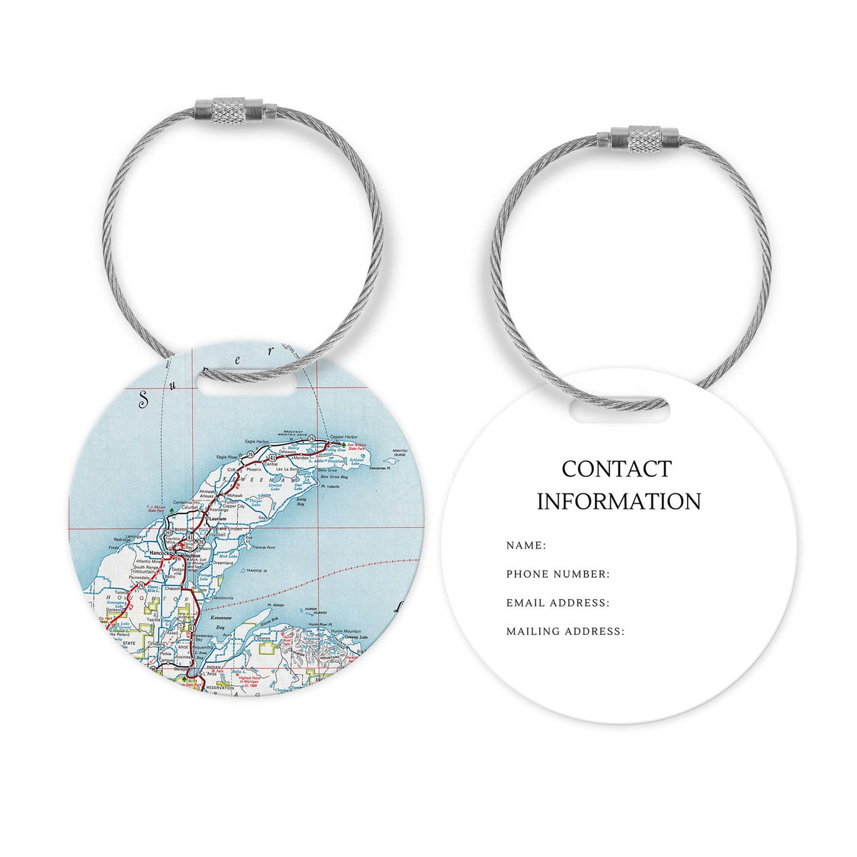Keweenaw Michigan Map Luggage Tag