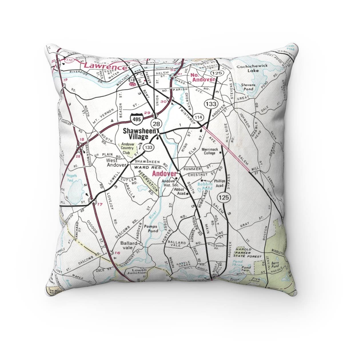 Andover Massachusetts vintage map throw pillow