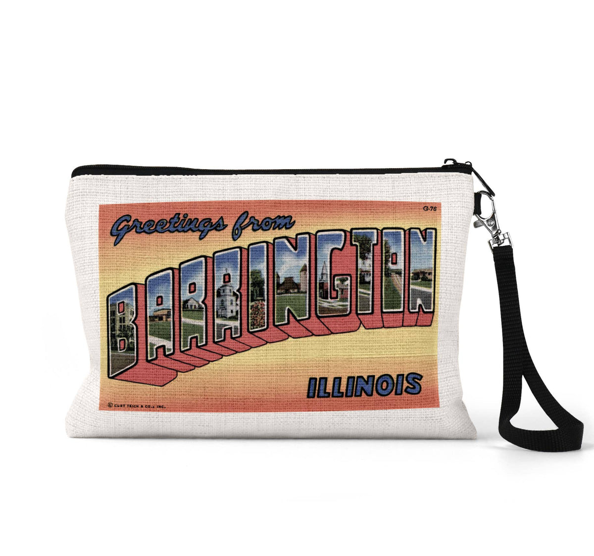 Barrington Illinois vintage postcard wristlet travel pouch