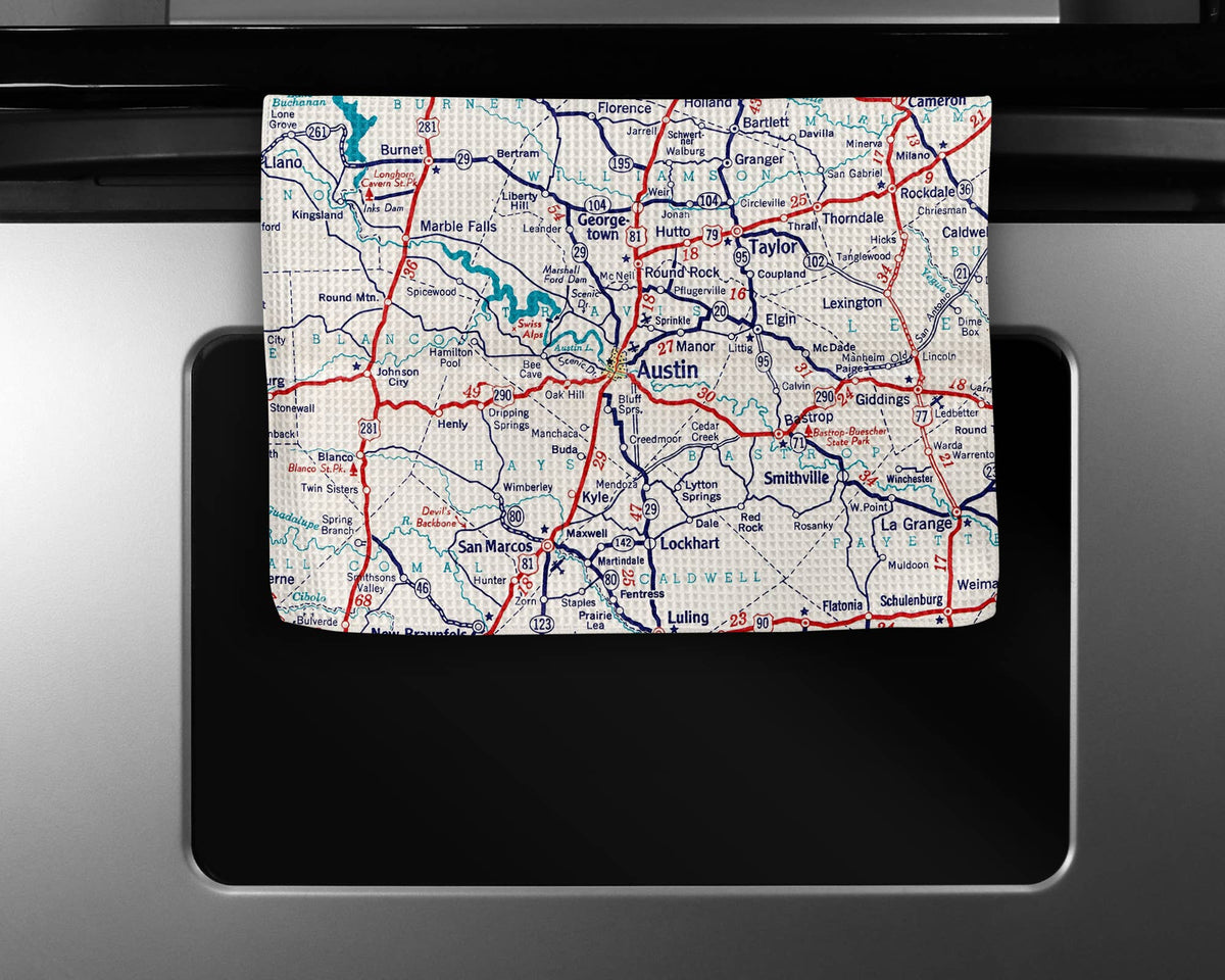 Austin Texas map tea towel
