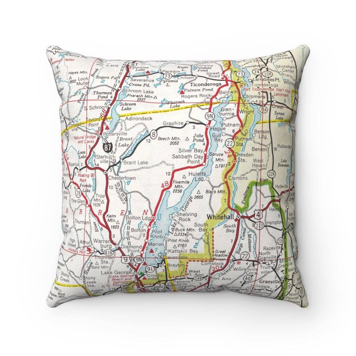 Lake George New York vintage map throw pillow