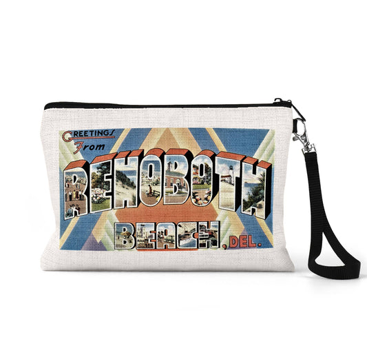 Rehoboth Beach vintage postcard wristlet travel pouch