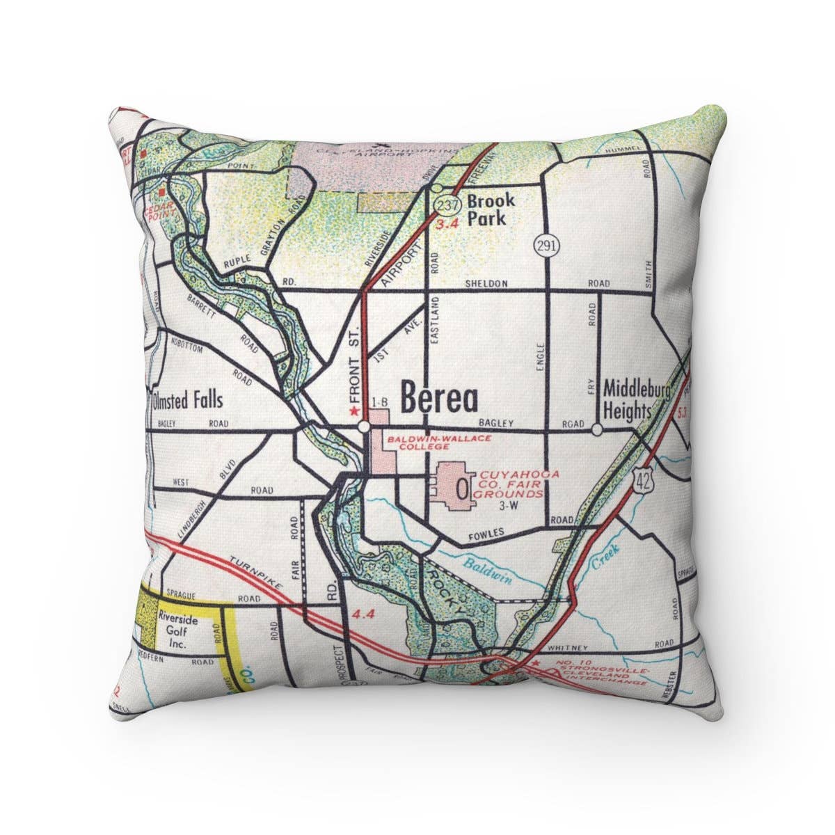 Baldwin Wallace College Berea Ohio vintage map throw pillow
