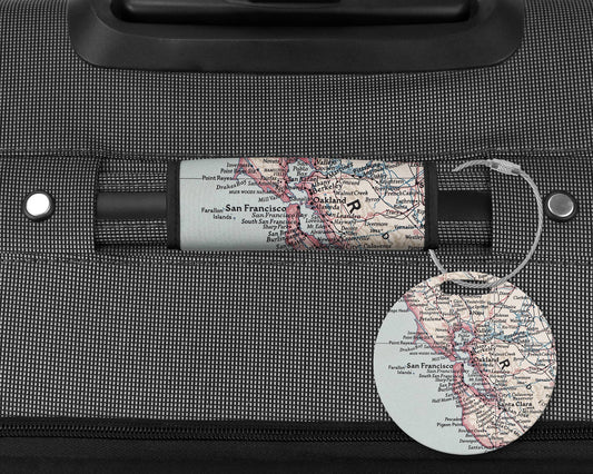 San Francisco California Map Luggage Tag and Handle Wrap