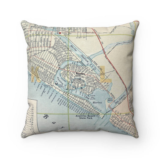 Naples California Long Beach vintage map throw pillow