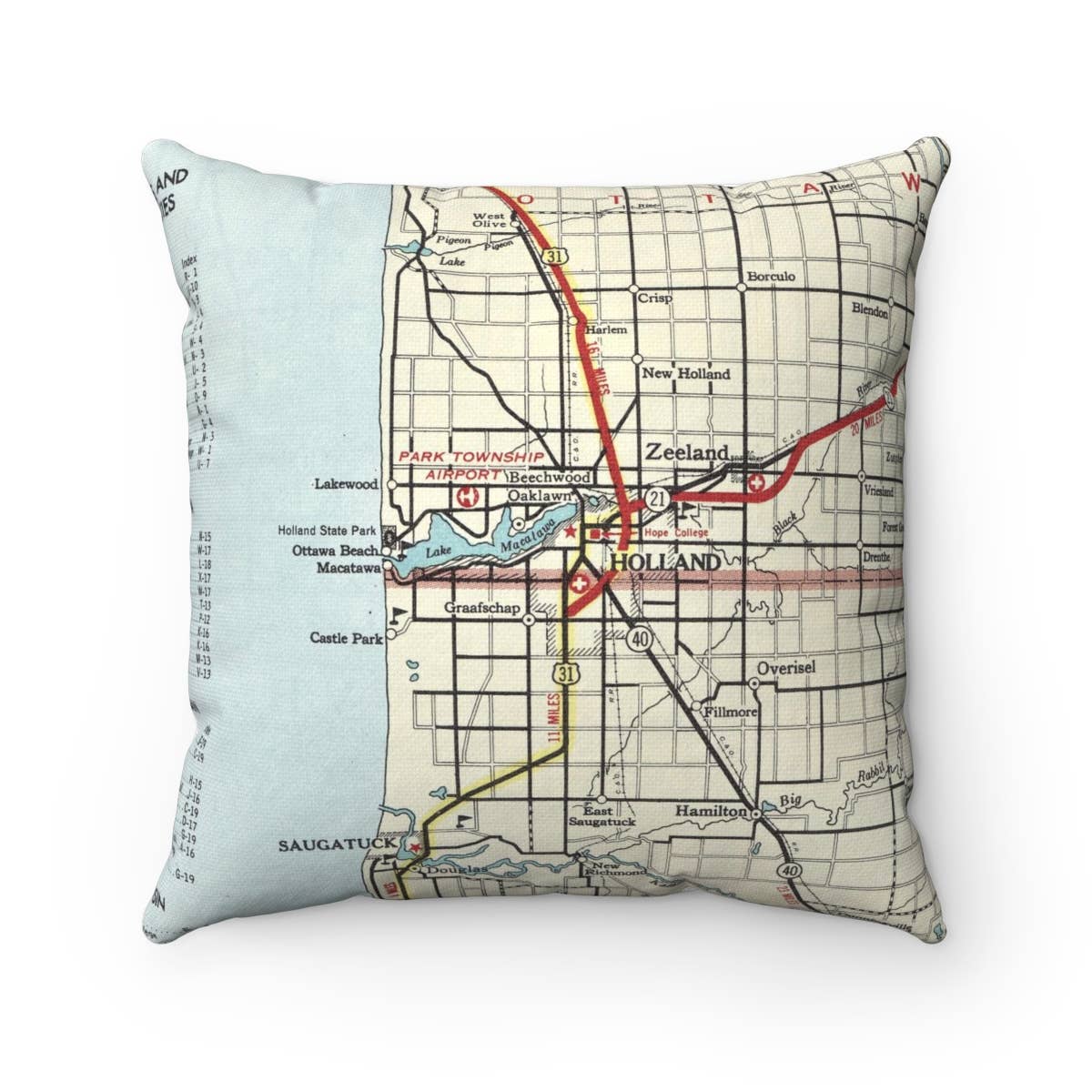 Holland Michigan vintage map throw pillow