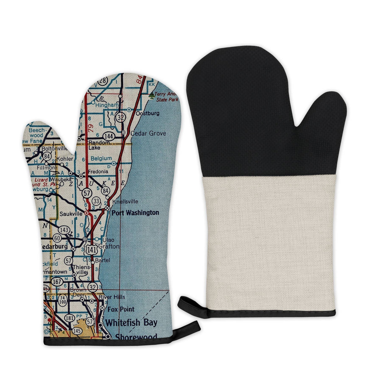 Port Washington Wisconsin vintage map oven mitt