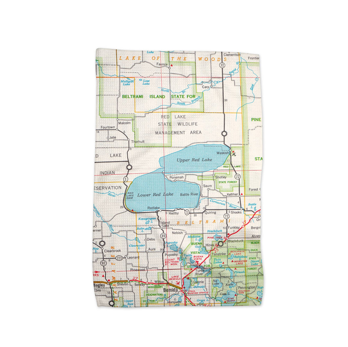 Upper Red Lake Minnesota map tea towel