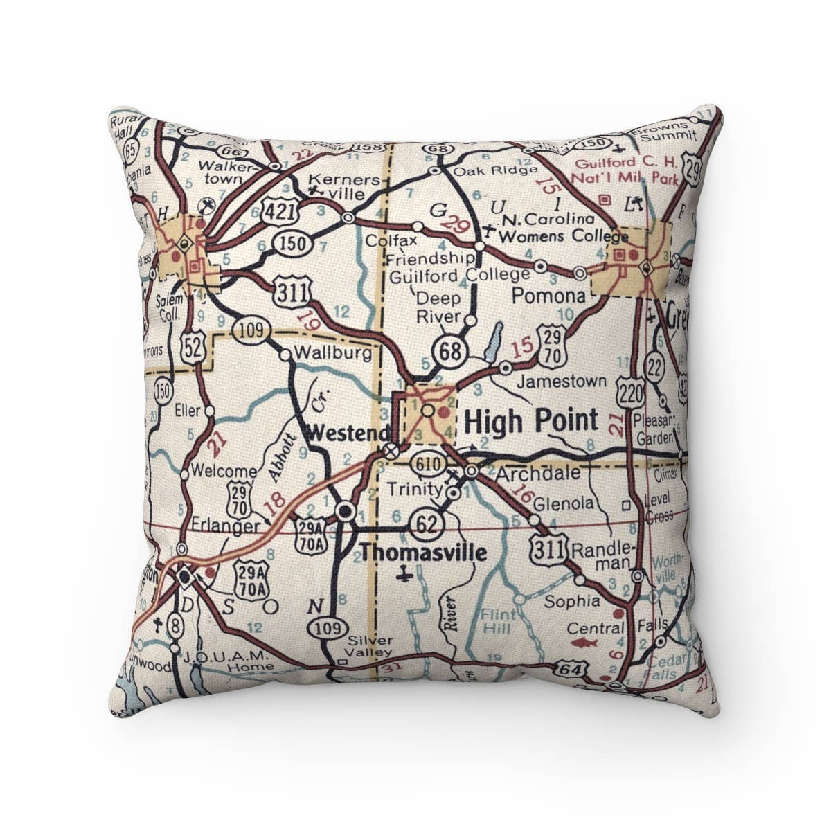 High Point North Carolina vintage map throw pillow