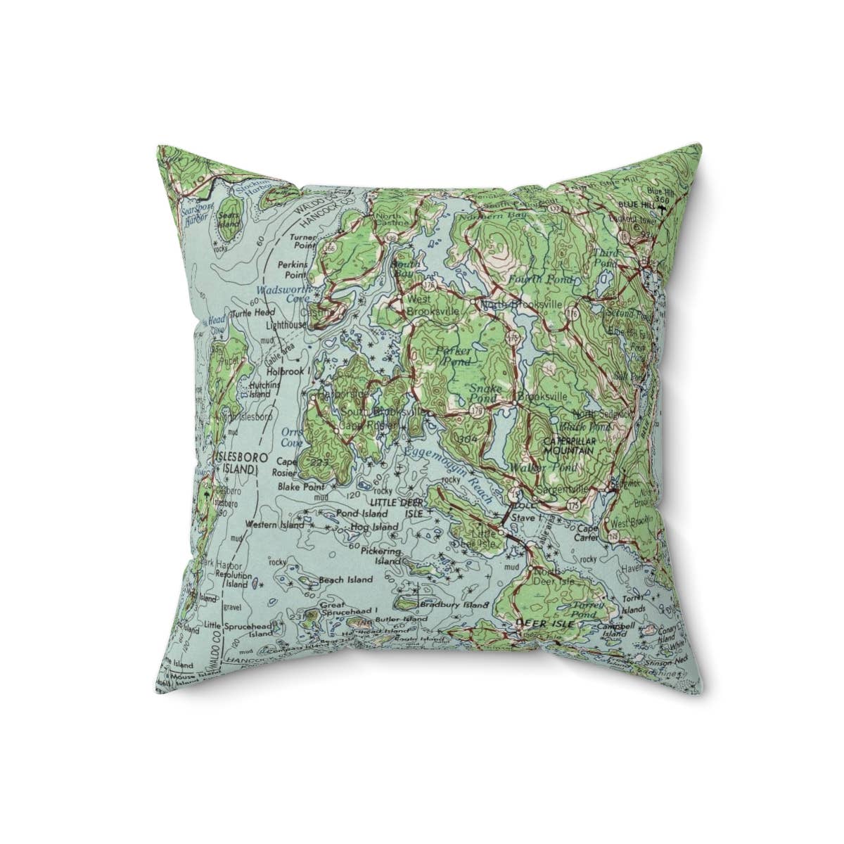 Bucks Harbor Maine vintage map throw pillow