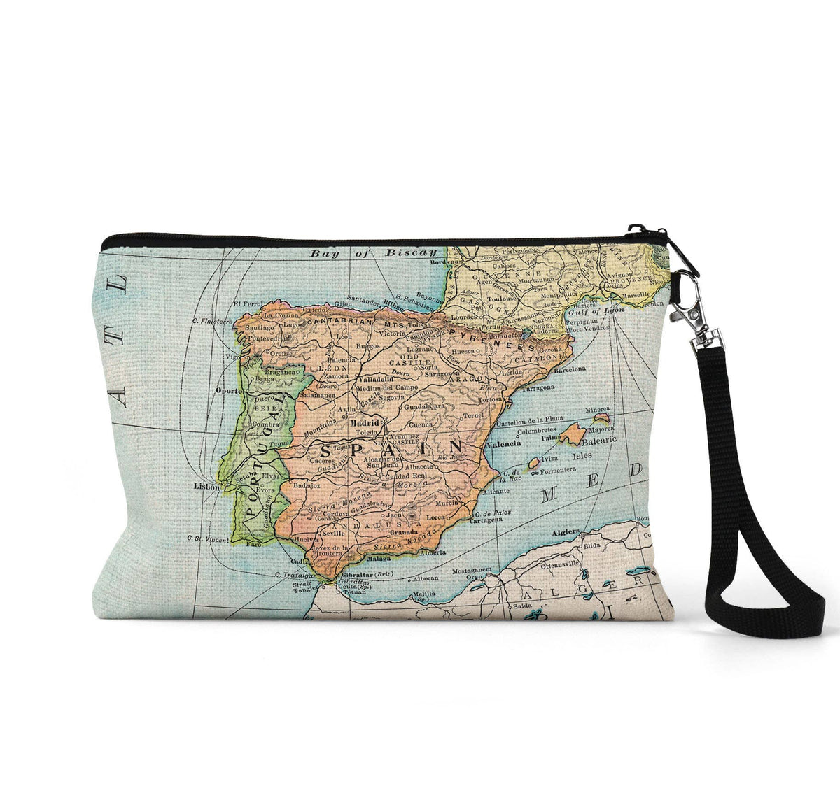 Spain map wristlet travel pouch
