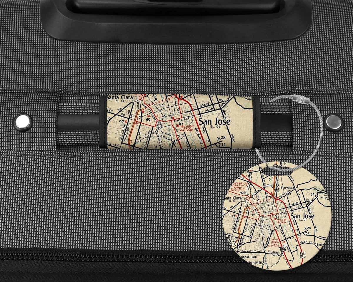 San Jose California Map Luggage Tag and Handle Wrap