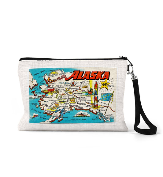 Alaska vintage postcard wristlet travel pouch