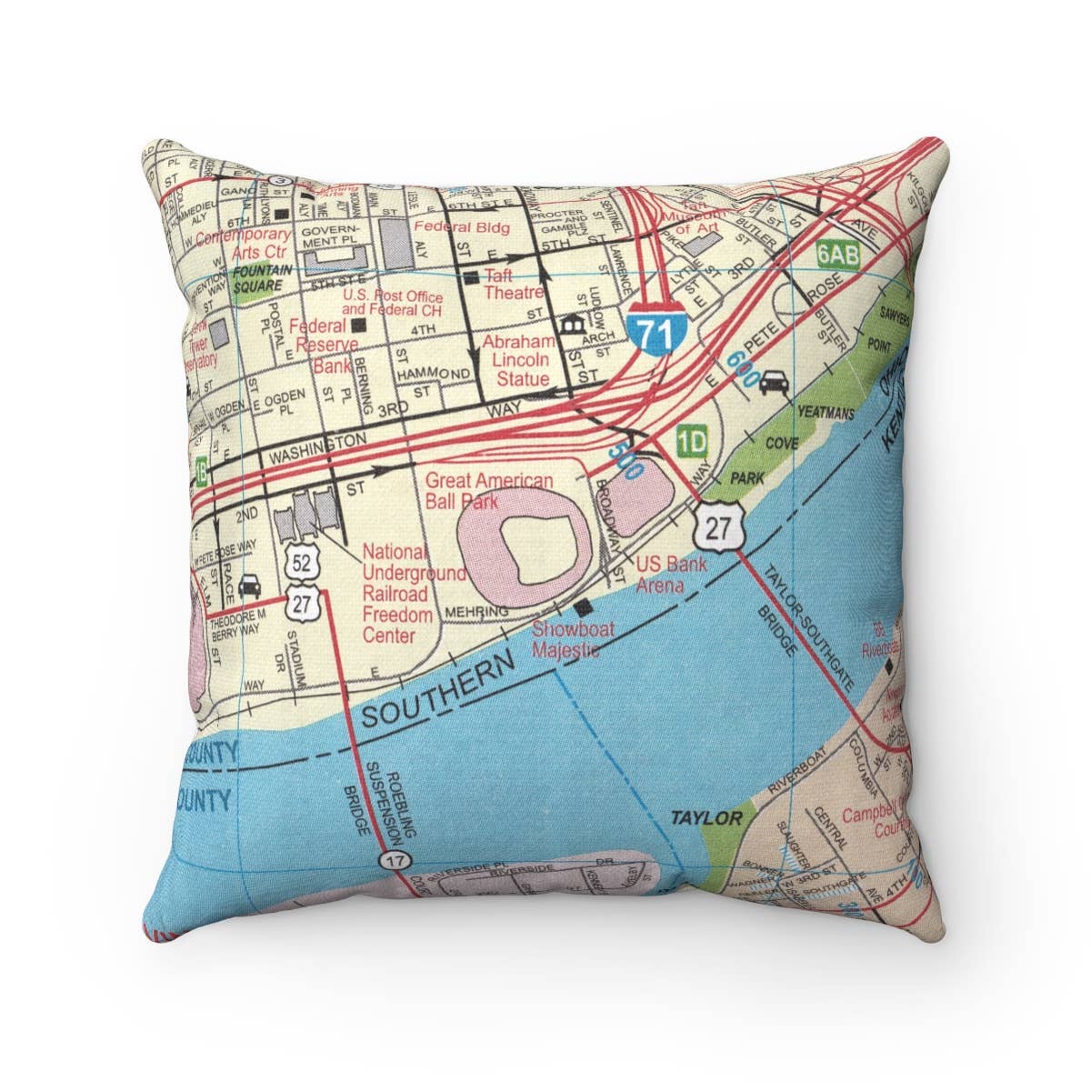 Great American Ballpark Cincinnati Ohio vintage map throw pillow