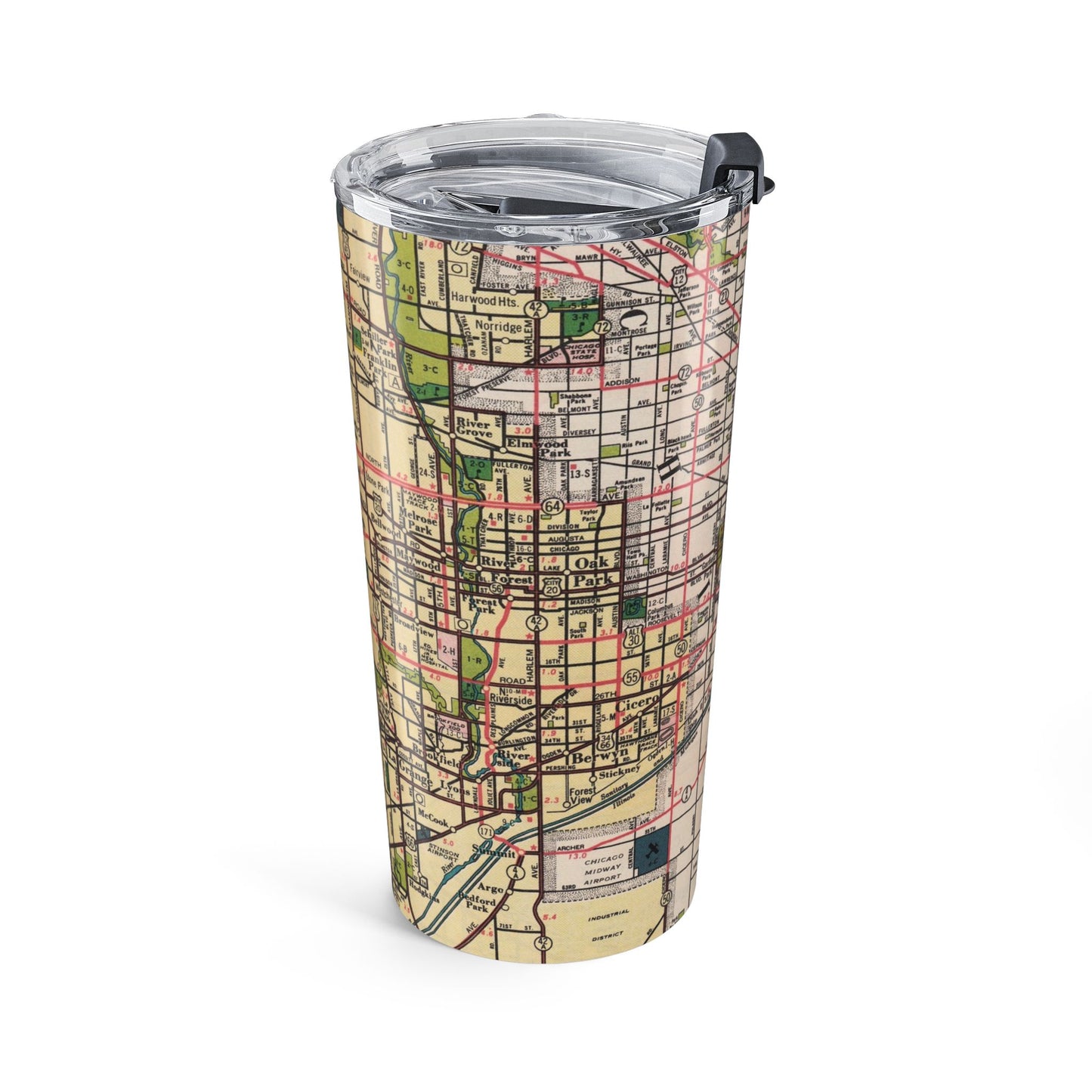 Chicago Illinois Vintage Map 20oz Insulated Tumbler