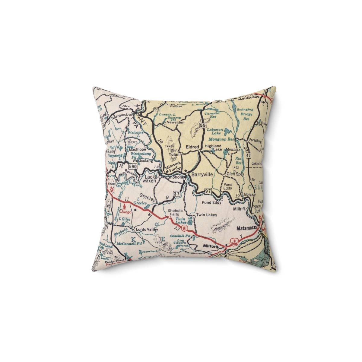 Shohola Pennsylvania vintage map throw pillow