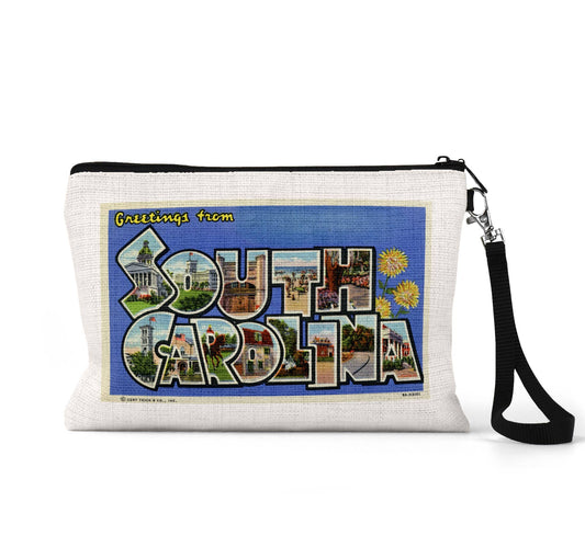 South Carolina vintage postcard wristlet travel pouch