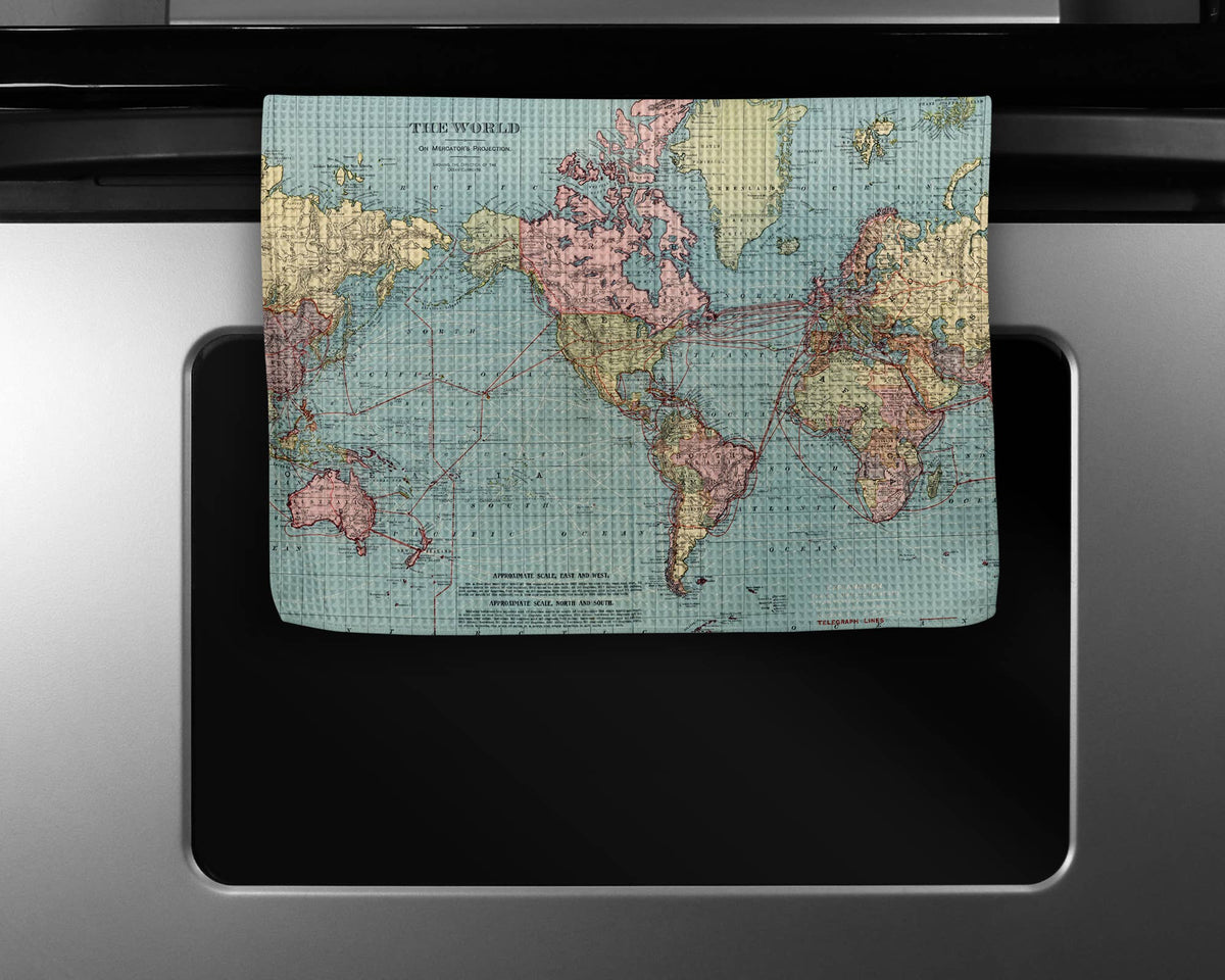 World map tea towel