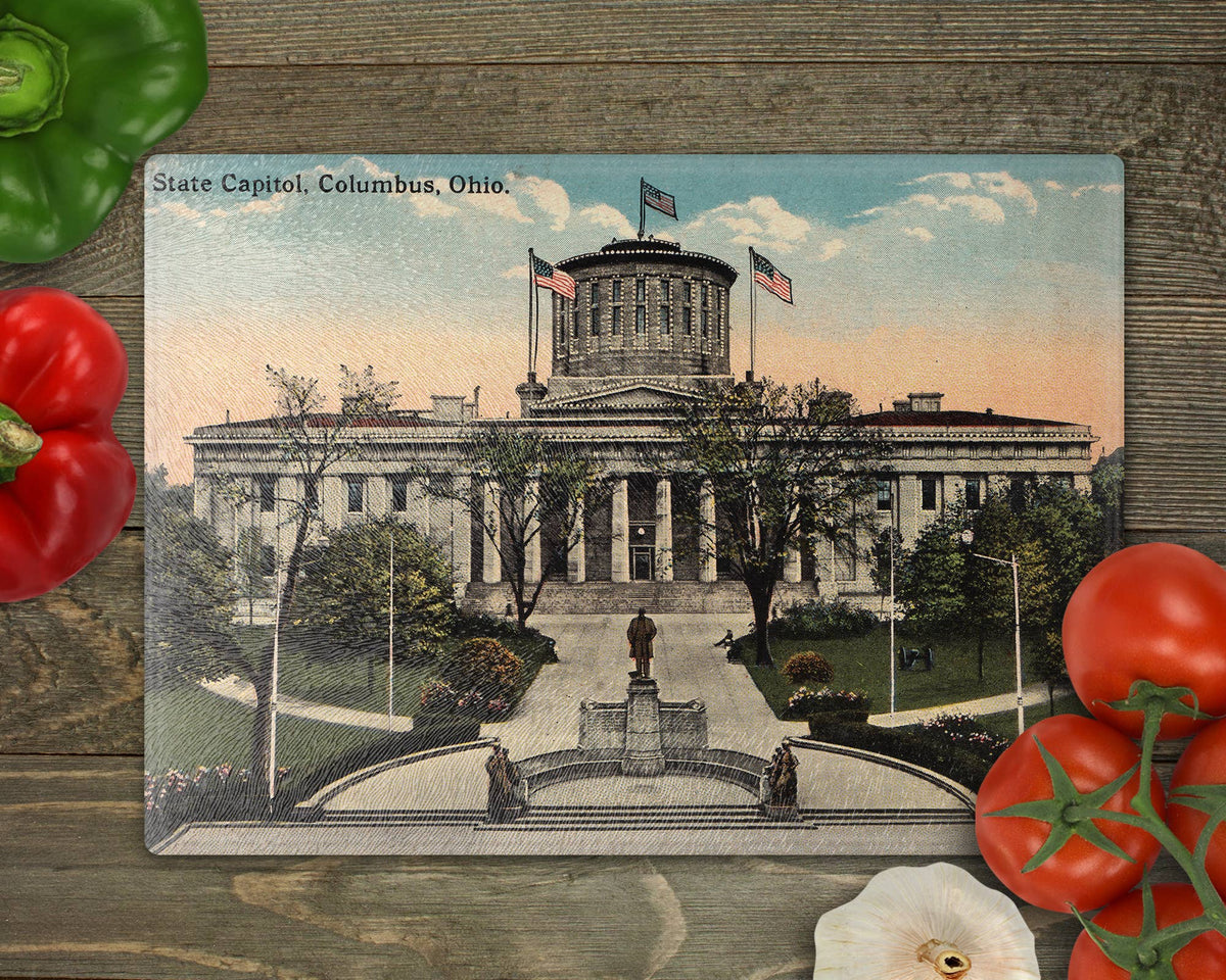 Ohio Statehouse Columbus vintage map glass cutting board