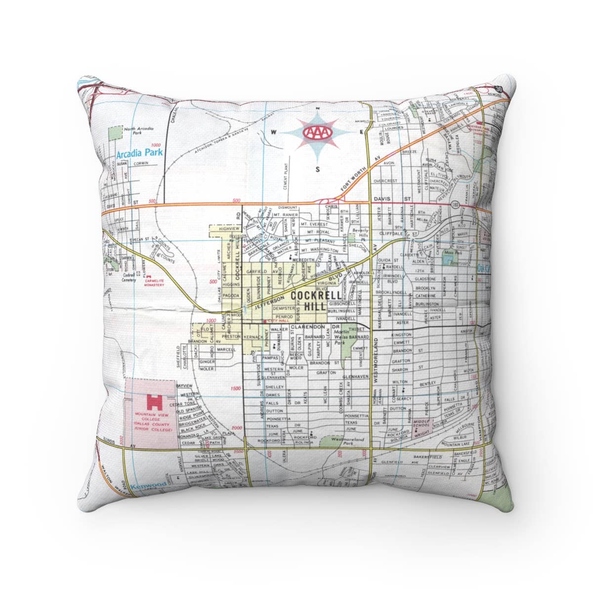 Cockrell Hill Dallas Texas vintage map throw pillow