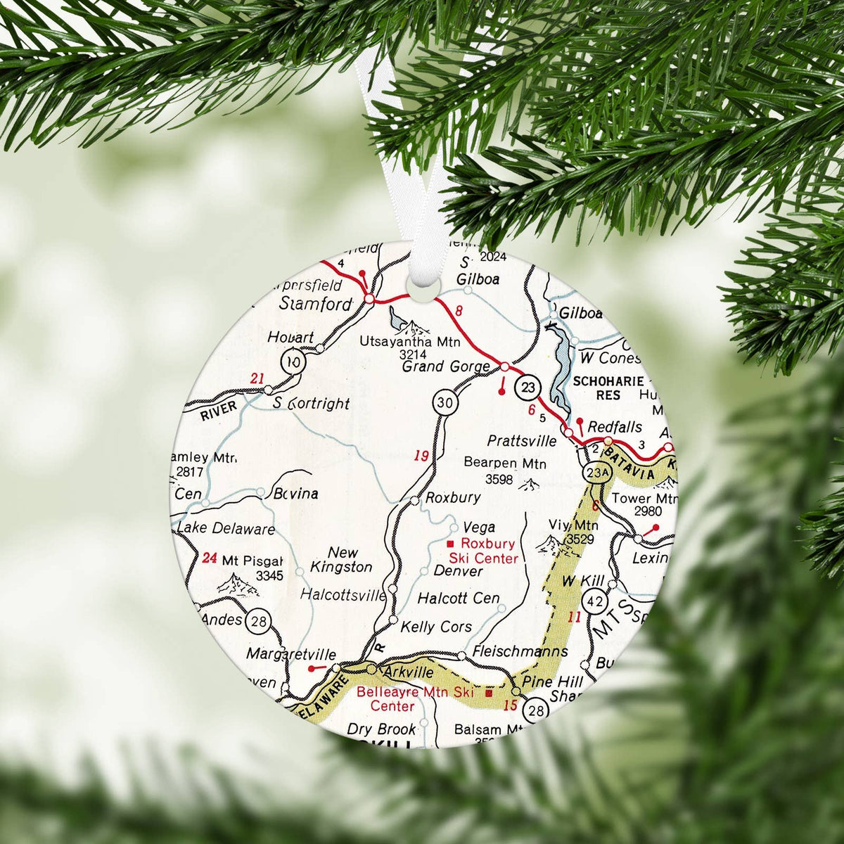 Roxbury New York vintage map Christmas ornament