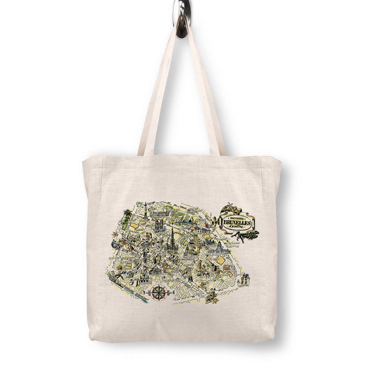 Brussels Belgium Vintage Map Canvas Tote Bag