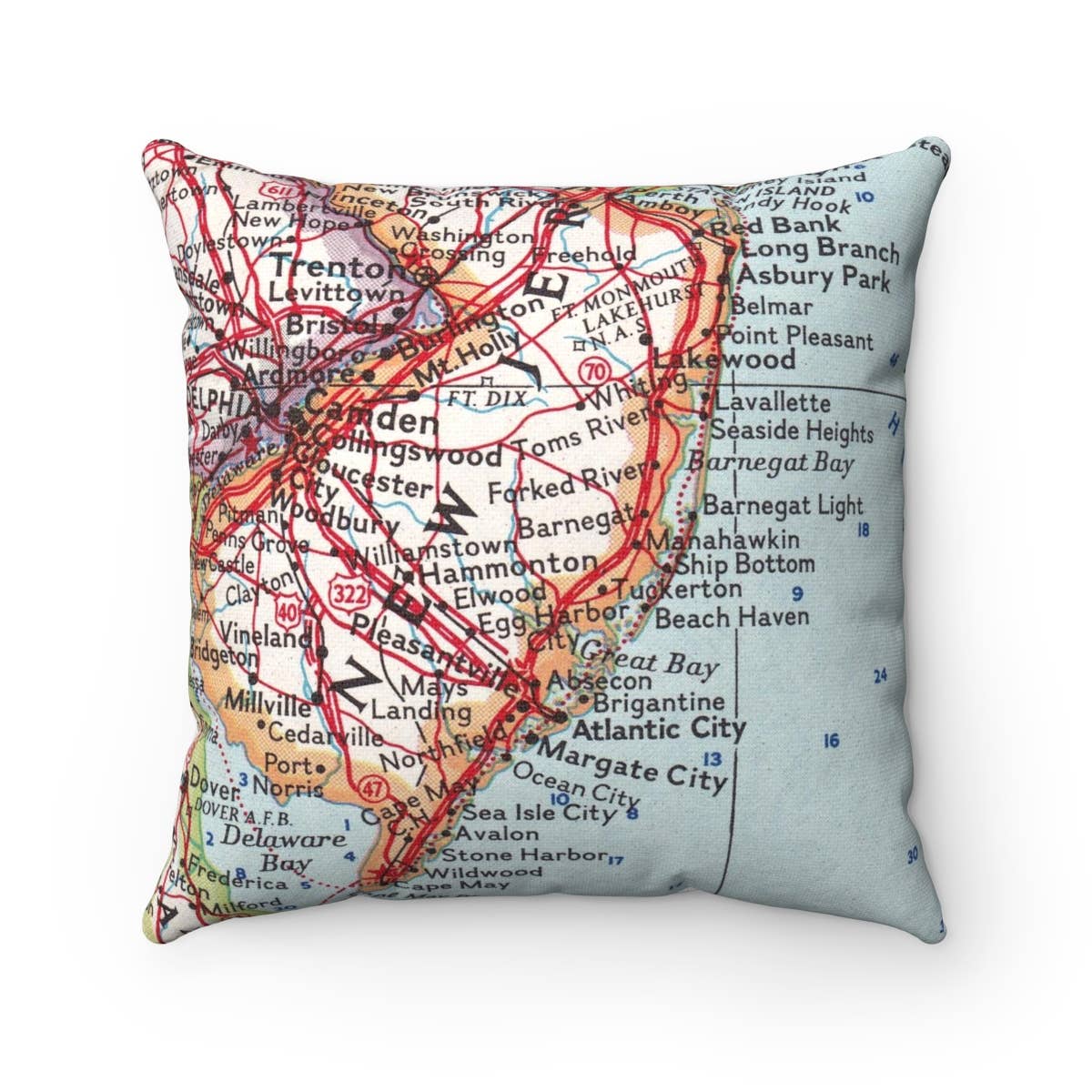 New Jersey Shore vintage map throw pillow