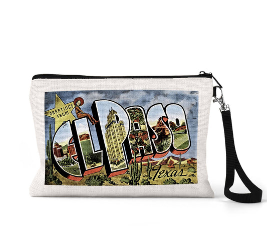 El Paso Texas vintage postcard wristlet travel pouch