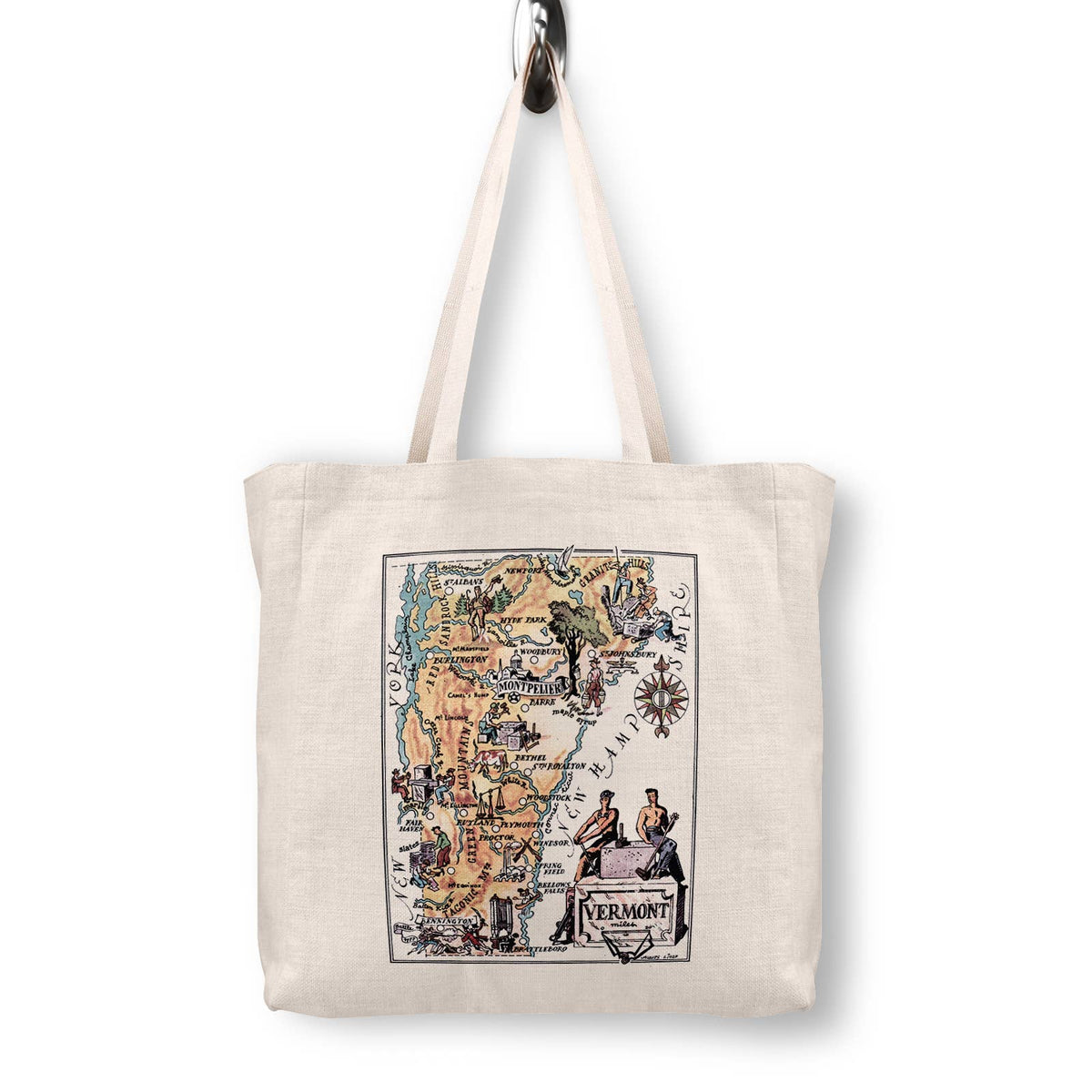 Vermont Vintage Map Canvas Tote Bag