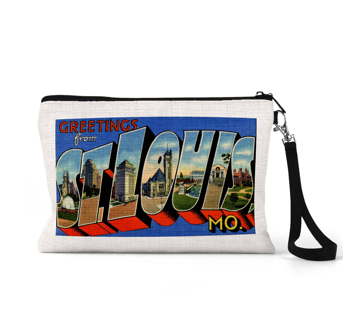 St Louis Missouri vintage postcard wristlet travel pouch