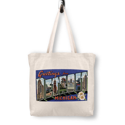 Detroit Michigan Vintage Postcard Canvas Tote Bag