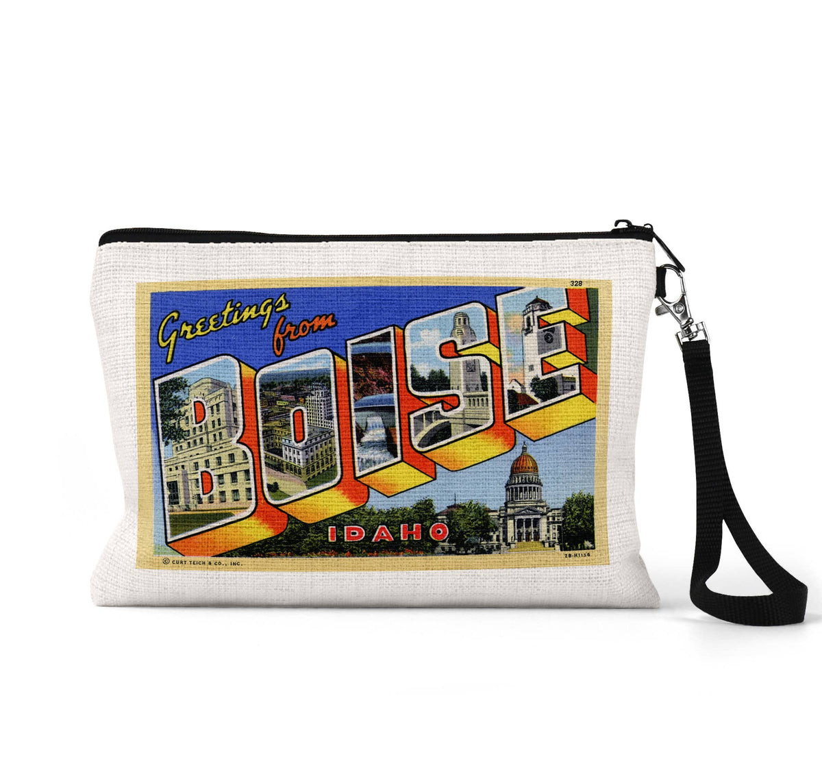 Boise Idaho vintage postcard wristlet travel pouch