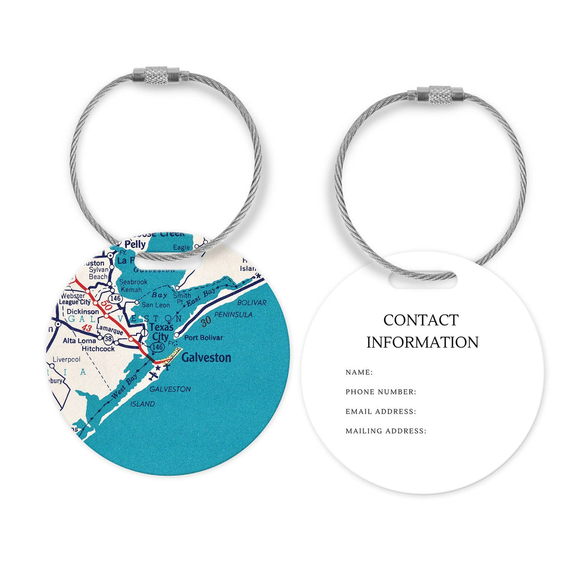 Galveston Texas Map Luggage Tag