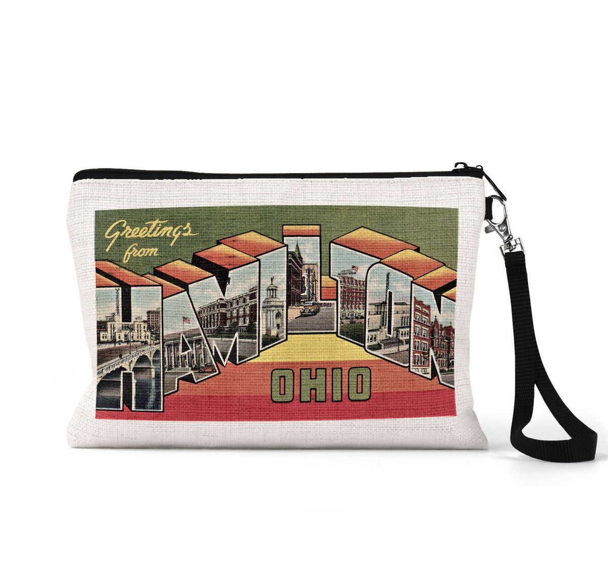 Hamilton Ohio vintage postcard wristlet travel pouch