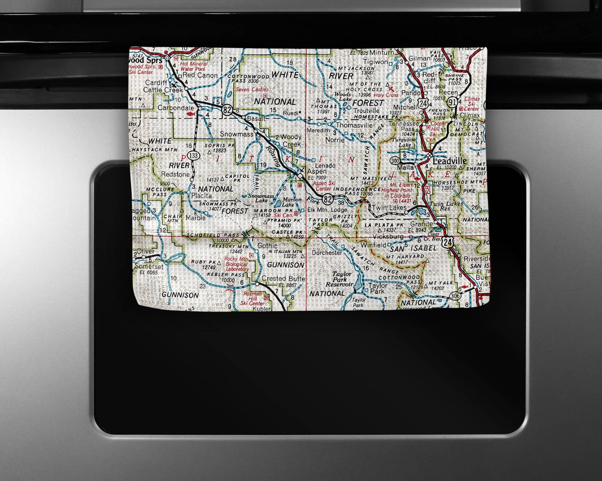 Aspen Colorado map tea towel