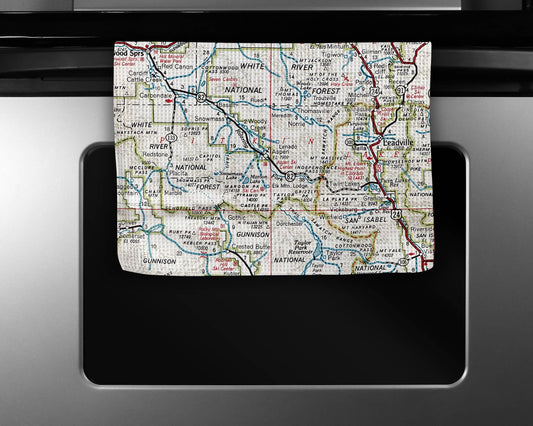 Aspen Colorado map tea towel
