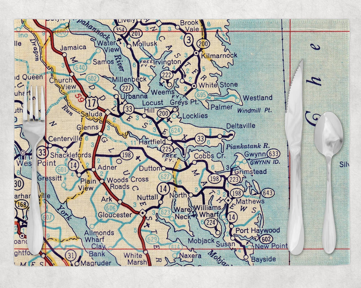 Virginia Three Peninsulas vintage map placemats set of 4