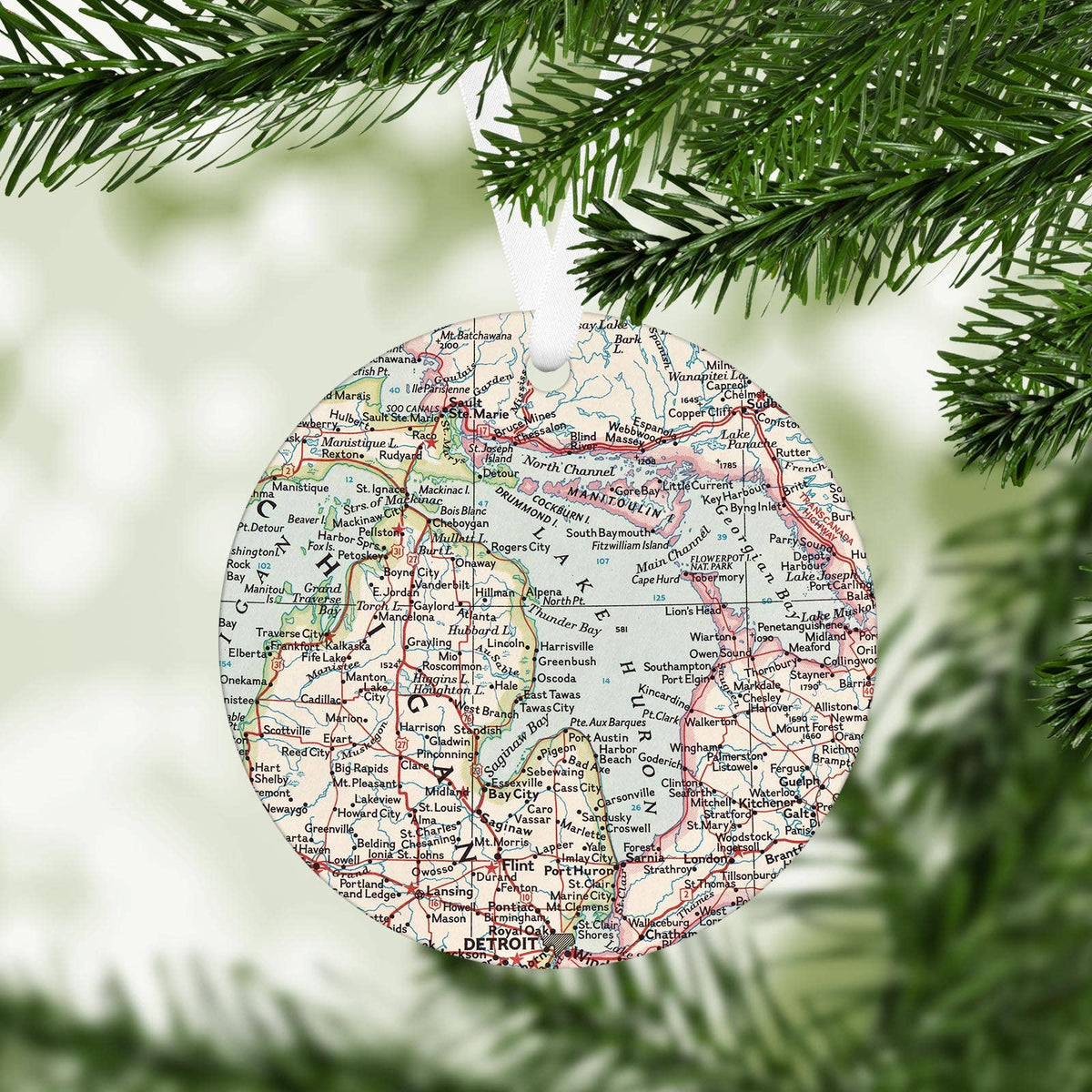 Lake Huron vintage map Christmas ornament