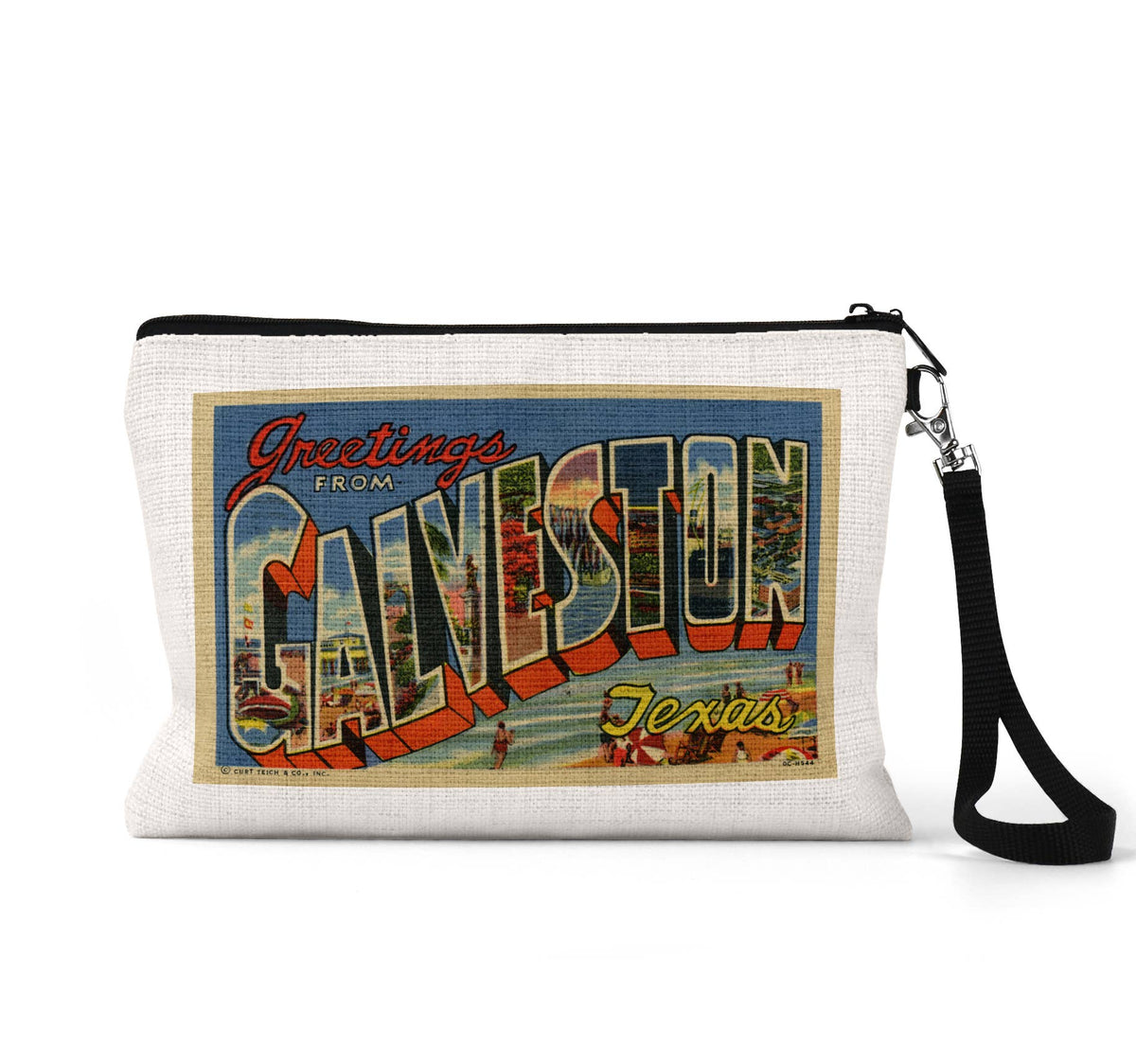Galveston Texas vintage postcard wristlet travel pouch