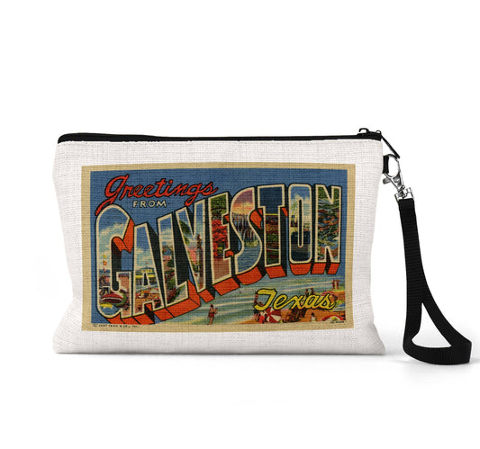 Galveston Texas vintage postcard wristlet travel pouch