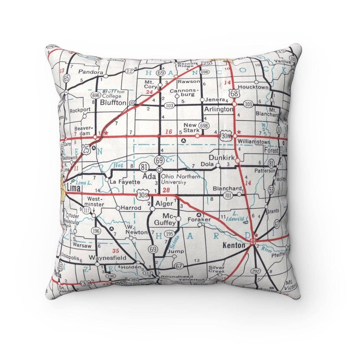 Ohio Northern University Ada Ohio vintage map throw pillow