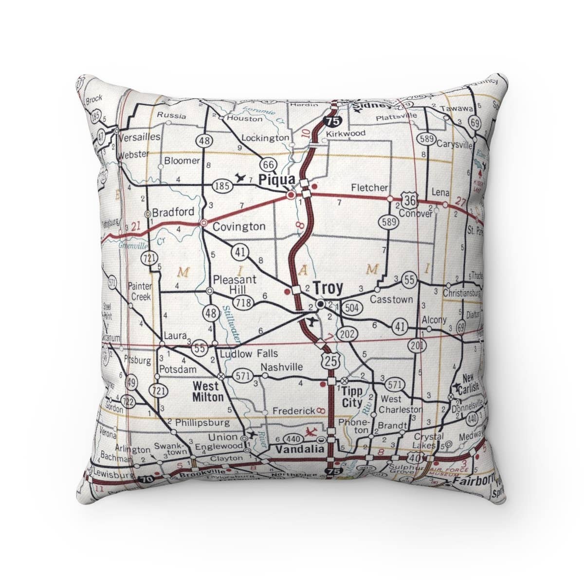 Miami County Ohio vintage map throw pillow