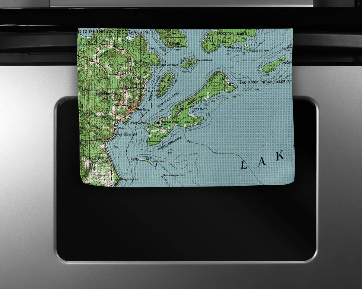 Madeline Island Wisconsin map tea towel