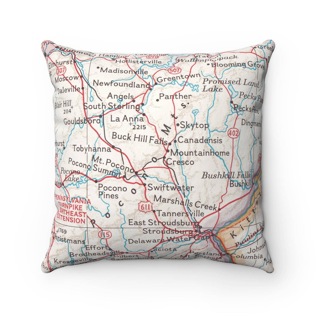 Poconos Pennsylvania vintage map throw pillow