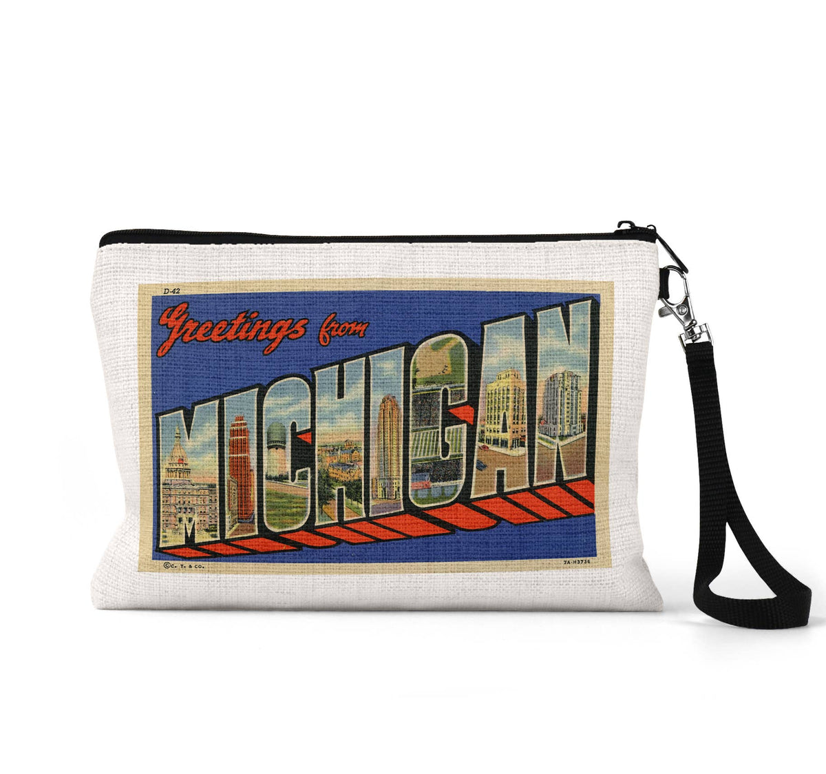 Michigan vintage postcard wristlet travel pouch