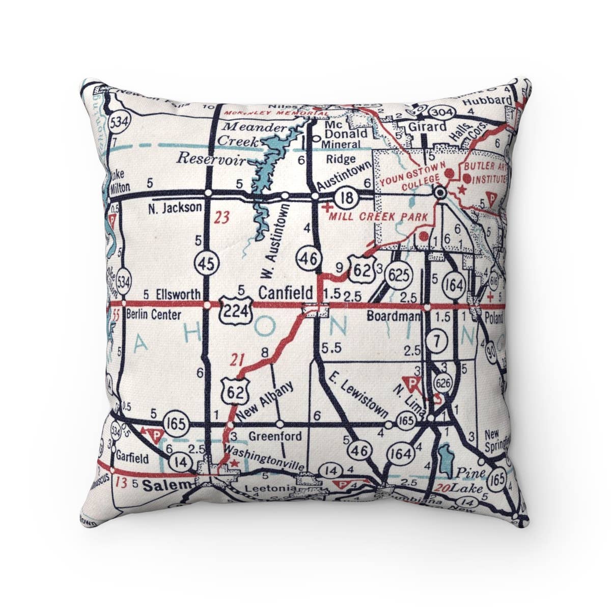 Canfield Ohio vintage map throw pillow